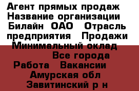 Агент прямых продаж › Название организации ­ Билайн, ОАО › Отрасль предприятия ­ Продажи › Минимальный оклад ­ 15 000 - Все города Работа » Вакансии   . Амурская обл.,Завитинский р-н